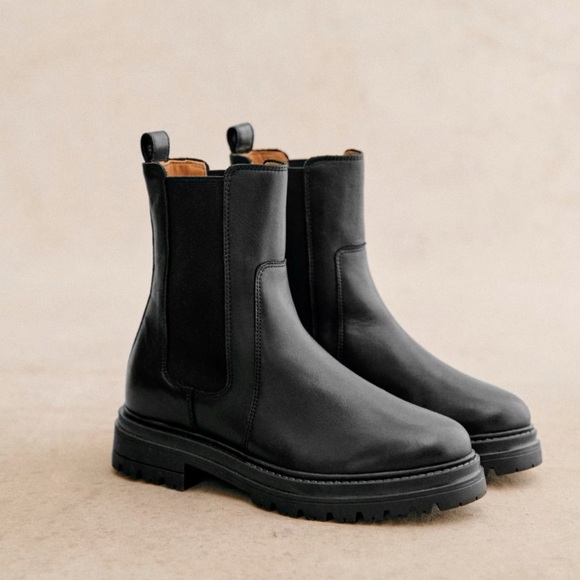 Sezane Lena Low Boot Smooth Black Leather Ankle Boots - Picture 1 of 5